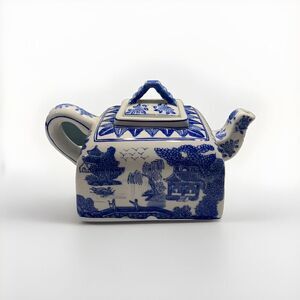 Andrea Sadek Blue White Teapot Vintage Porcelain Square Tea Pot Home Decor Gift
